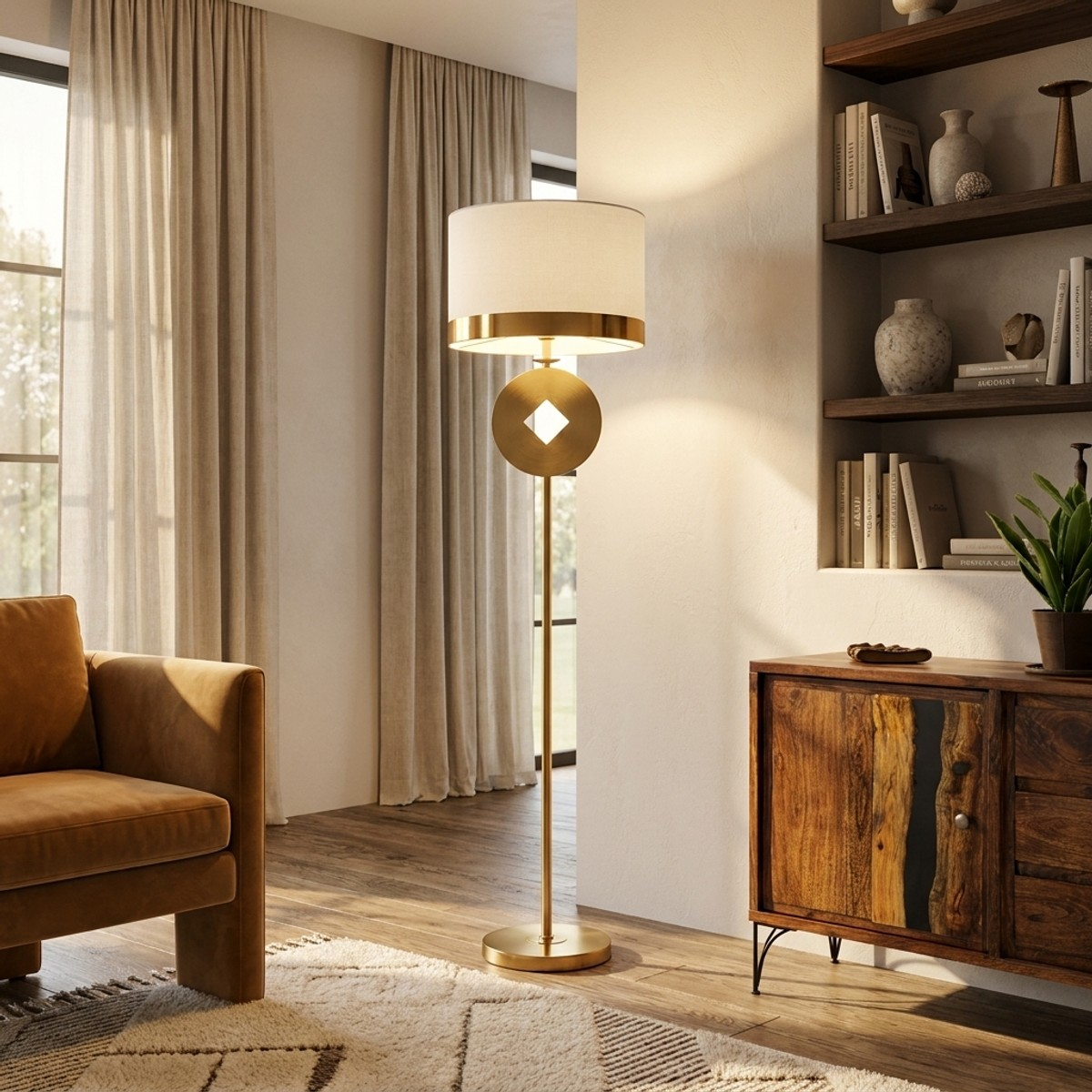 Coin Metal Floor Lamp with Tessuto Shade — 2