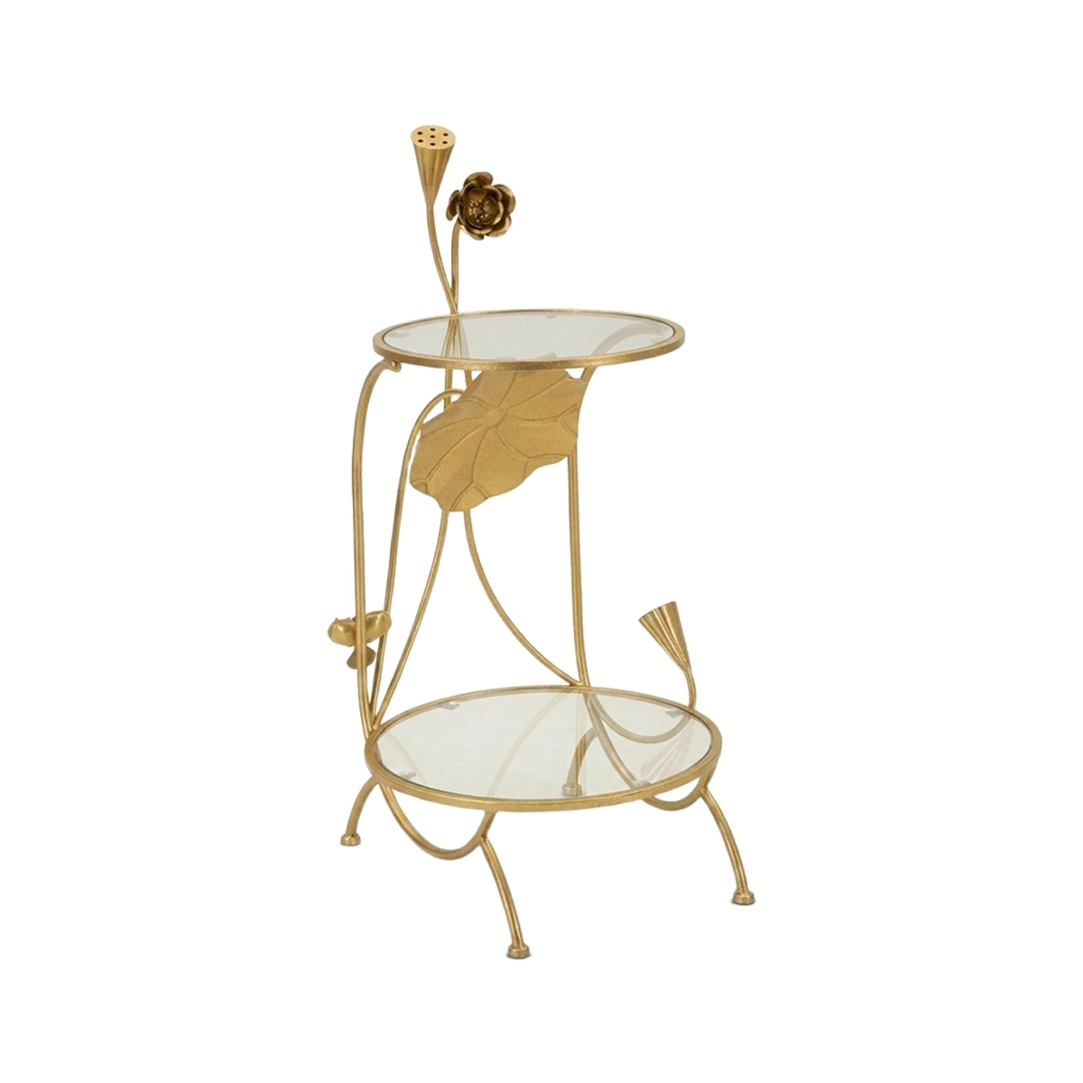 Flowers Round 2 Tier Side Table in Iron and Vetro — 1