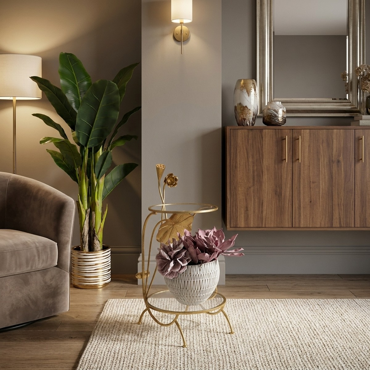 Flowers Round 2 Tier Side Table in Iron and Vetro — 2