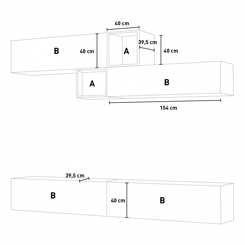 Wall Mounted Living Room TV Unit 4 Cabinets White Wood Itamoby A110 — 5