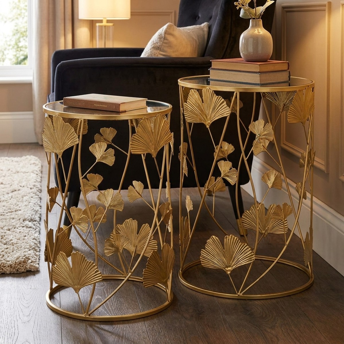 Set of 2 Round Coffee Tables with Mirror Top Leavy Mauro Ferretti — 2
