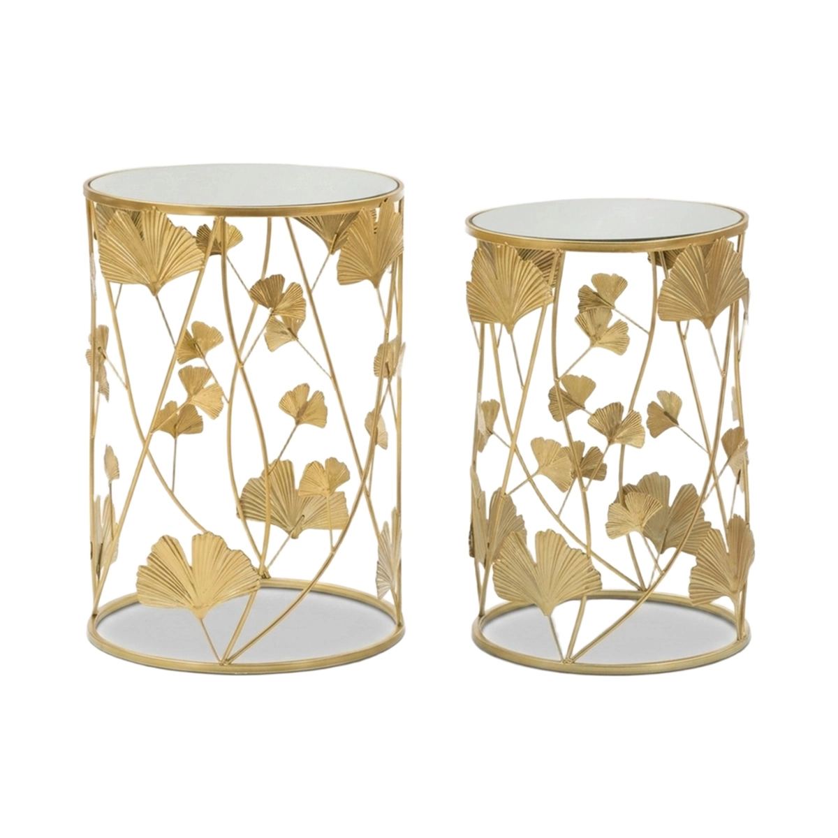 Set of 2 Round Coffee Tables with Mirror Top Leavy Mauro Ferretti — 1