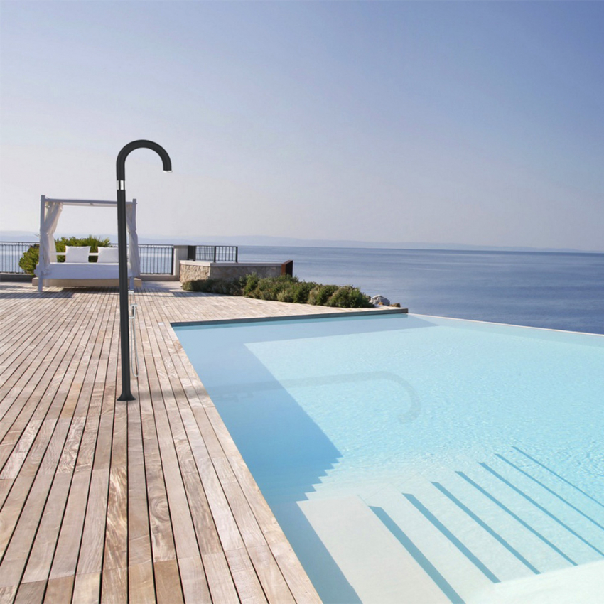 Modern design outdoor shower with mixer and foot wash Arkema Design Funny Yin T145 — 5