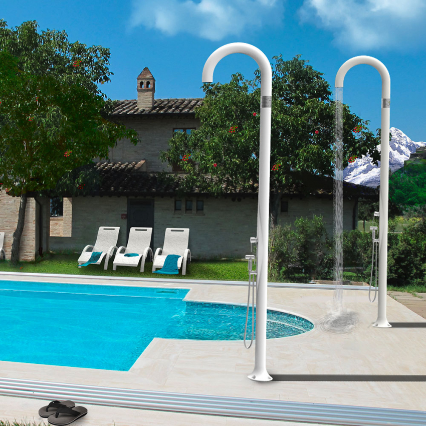 Modern design outdoor shower with mixer and foot wash Arkema Design Funny Yin T145 — 6
