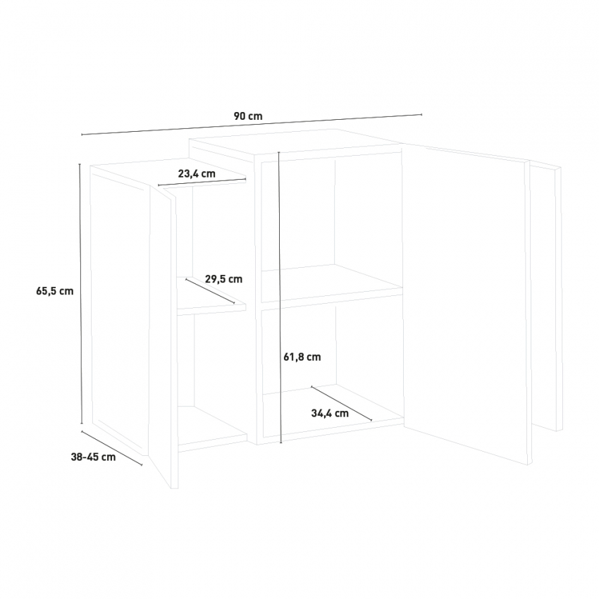 Wall-Mounted Living Room Cabinet with 3 Doors, Glossy White and Slate, Corona Unit — 6