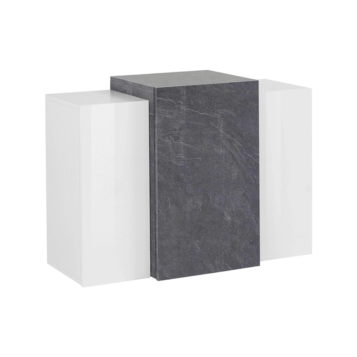 Wall-Mounted Living Room Cabinet with 3 Doors, Glossy White and Slate, Corona Unit — 4
