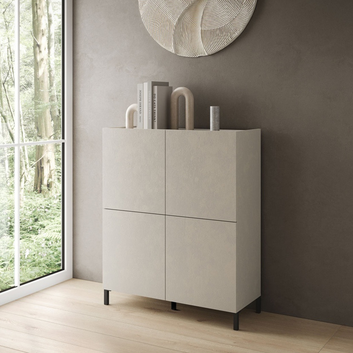 Modern 4 Door High Sideboard Space Saving 90x35x110 Solaria — 2