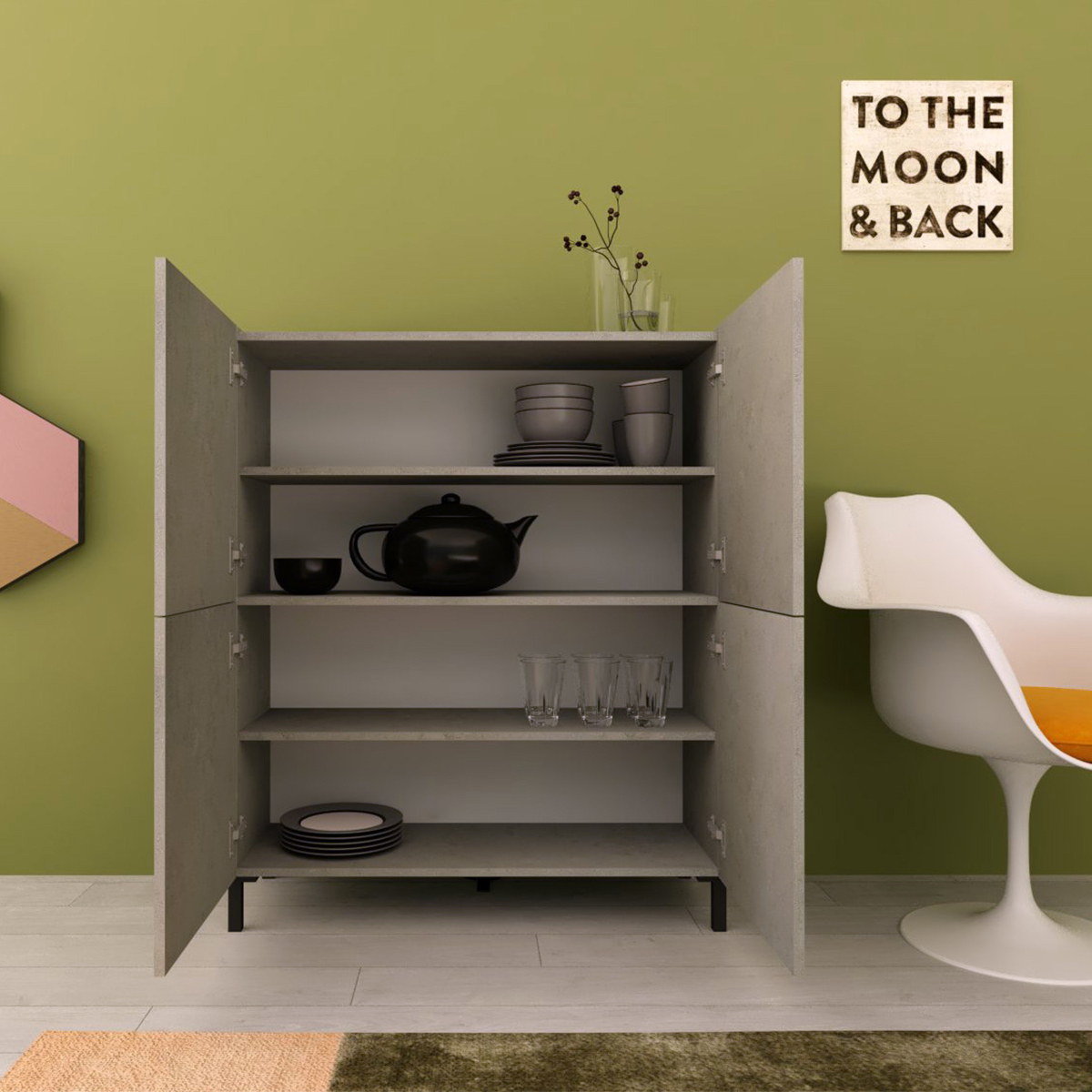 Modern 4 Door High Sideboard Space Saving 90x35x110 Solaria — 3