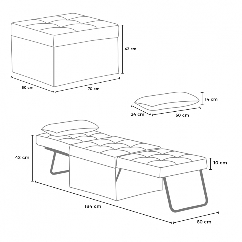 Foldable Single Ottoman Bed Armchair in Fabric Sweet Relax — 8