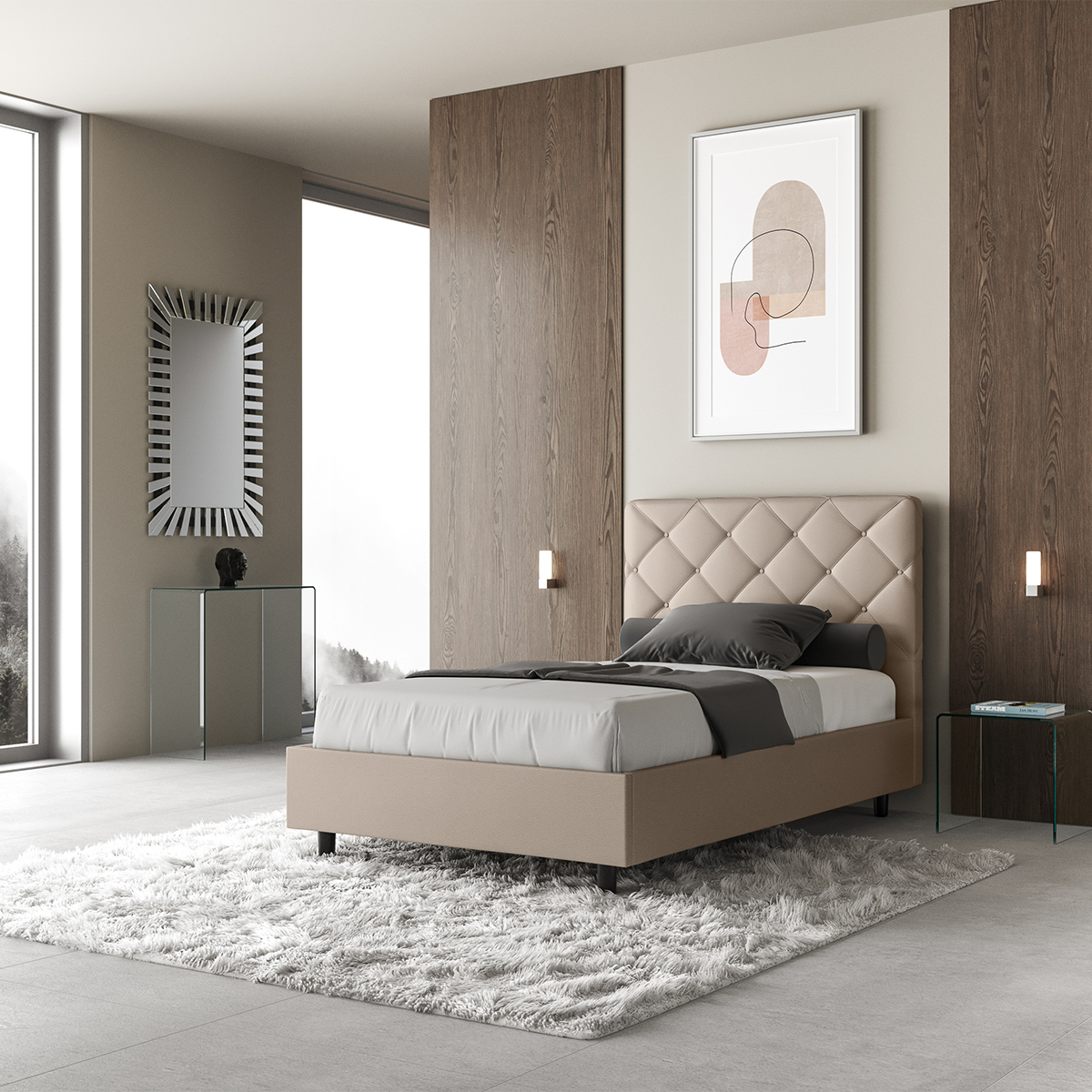 Priya P 120x190 Small Double Upholstered Bed with Storage — 2