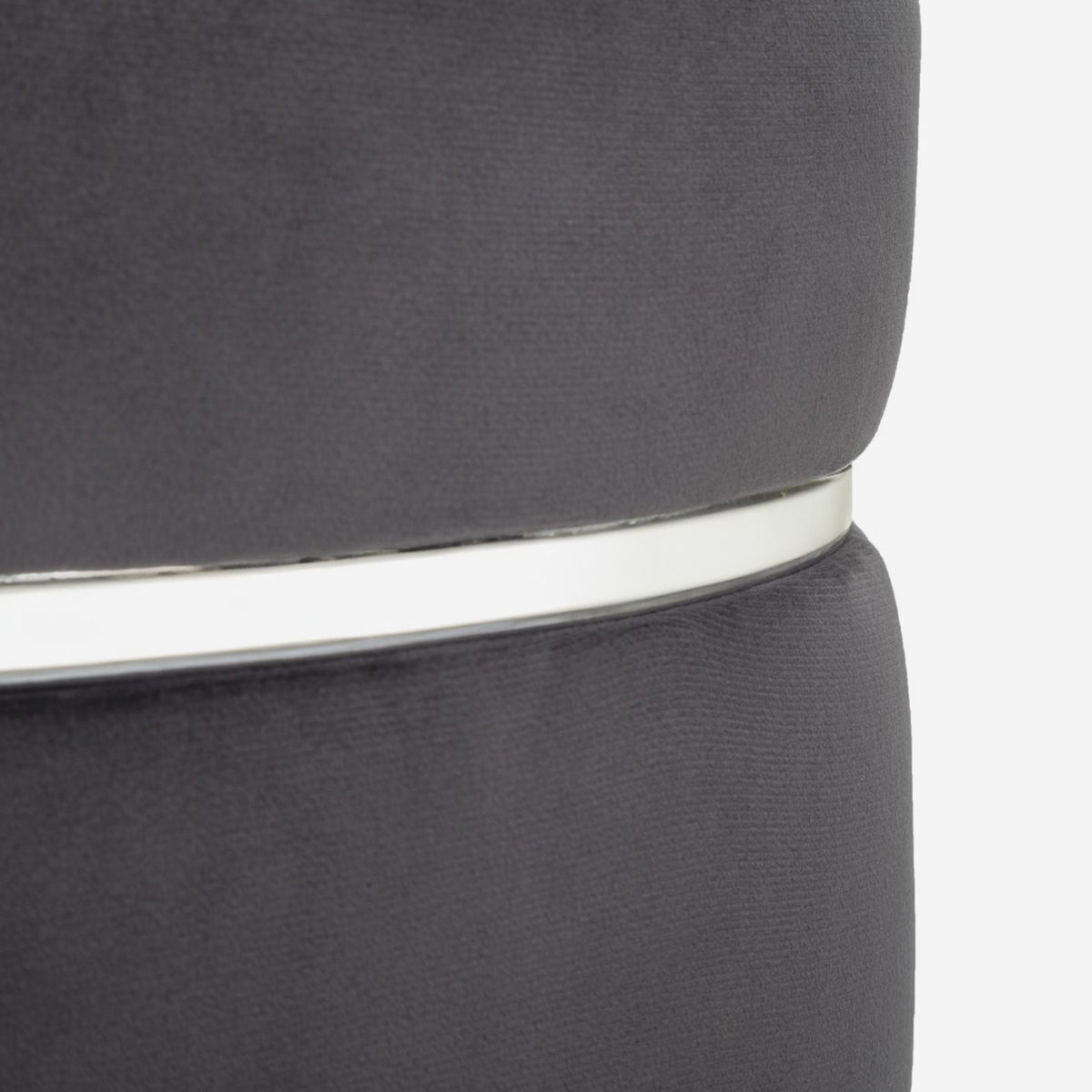 Paris Silver Round Upholstered Stool in Velluto and Wood — 3