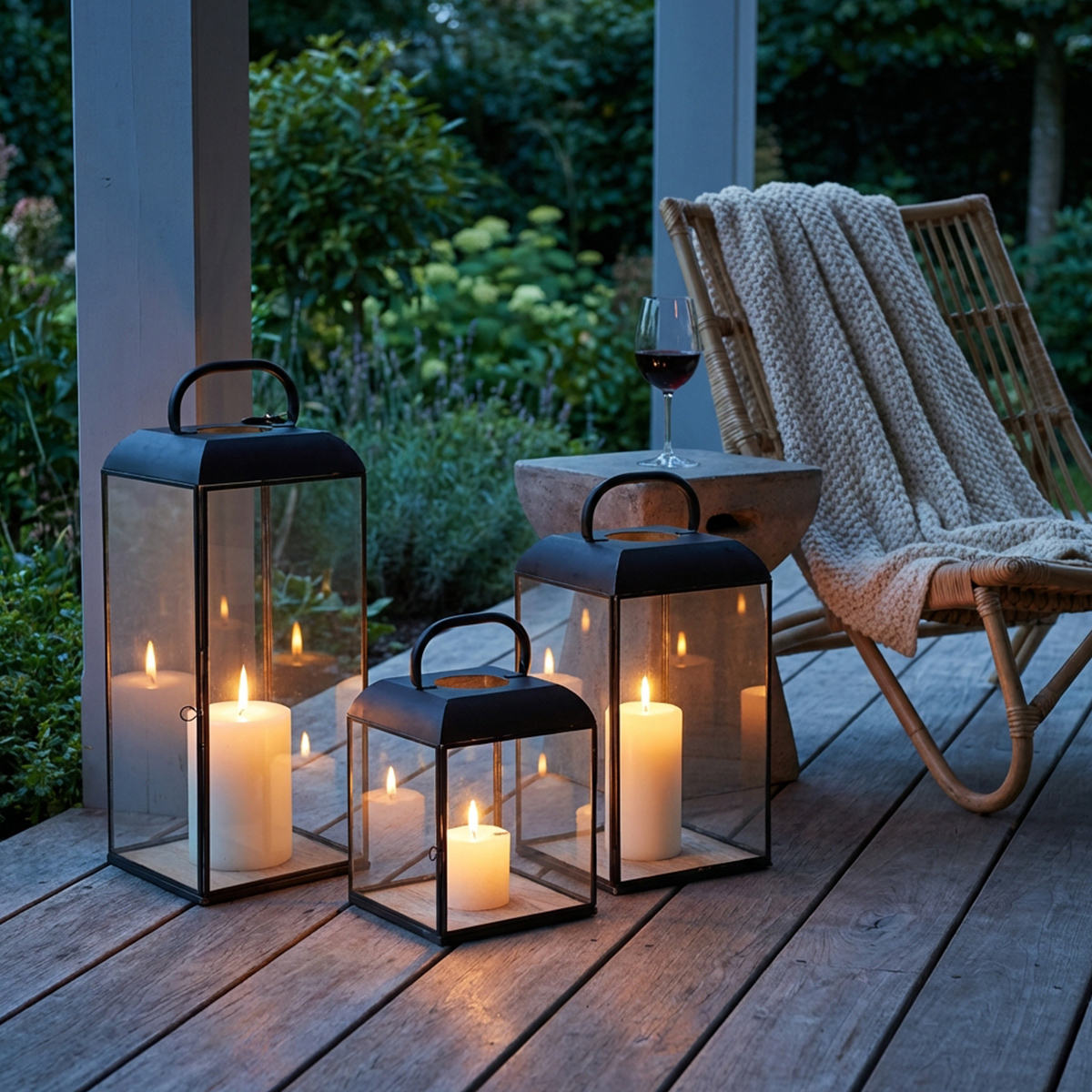 Millicent Floor Lantern in Metal and Glass with Wooden Base — 3