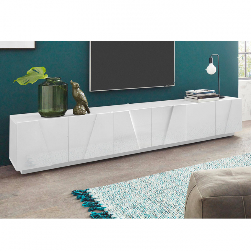 TV cabinet 6 doors 3 compartments modern design Ping Low XL White — 3