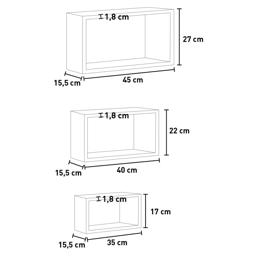 Trittico Set of 3 Rectangular Cube Wall Shelves — 4