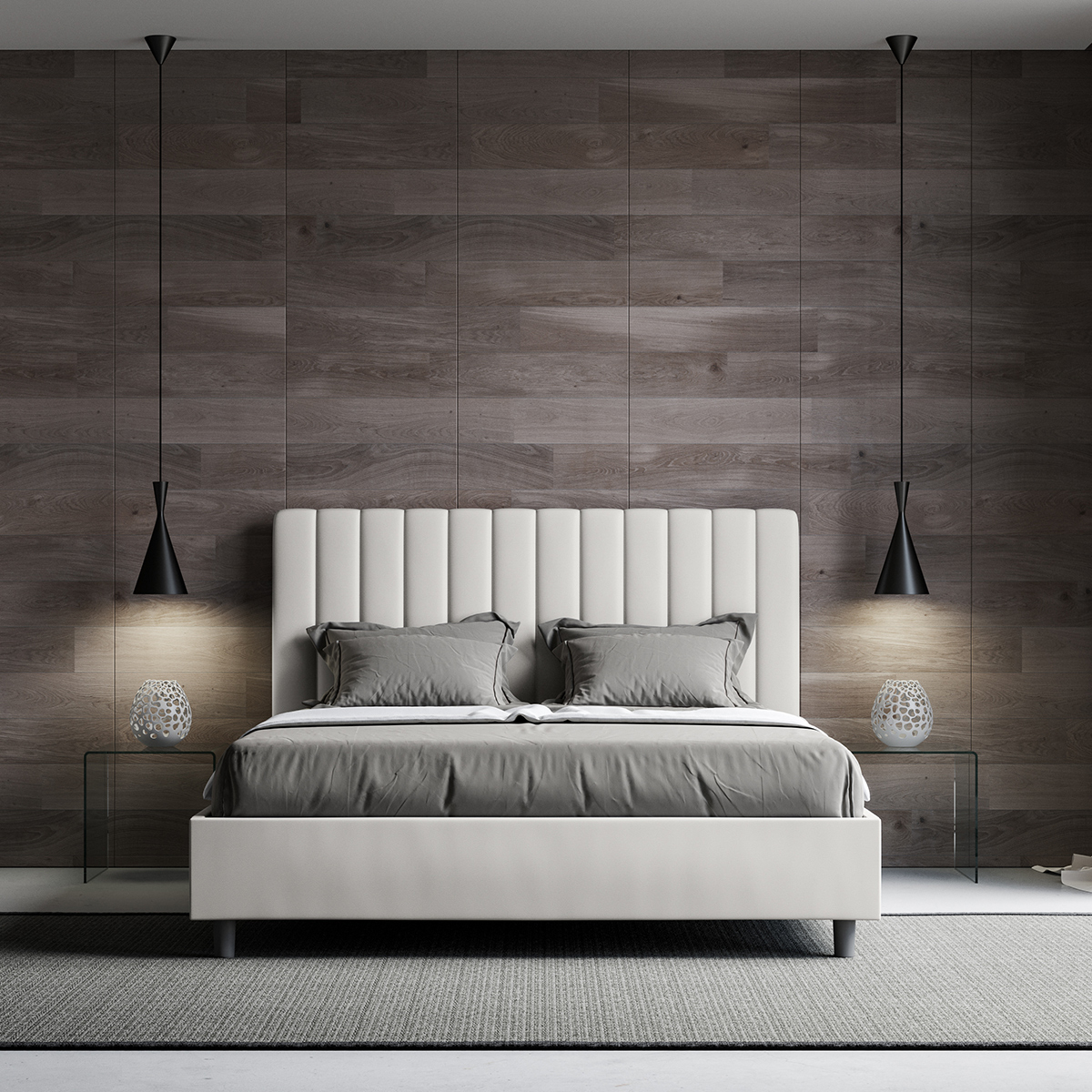 Agueda 160x200 Double Bed with Faux Leather Quilted Headboard — 3