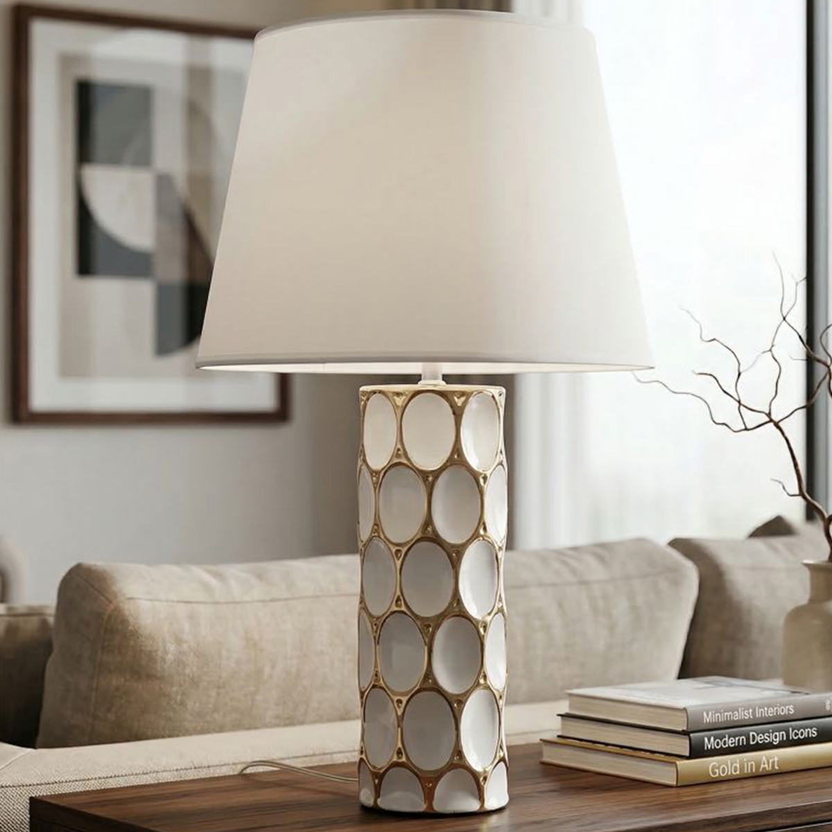 Glam Carv Ceramic Table Lamp with Fabric Lampshade — 2
