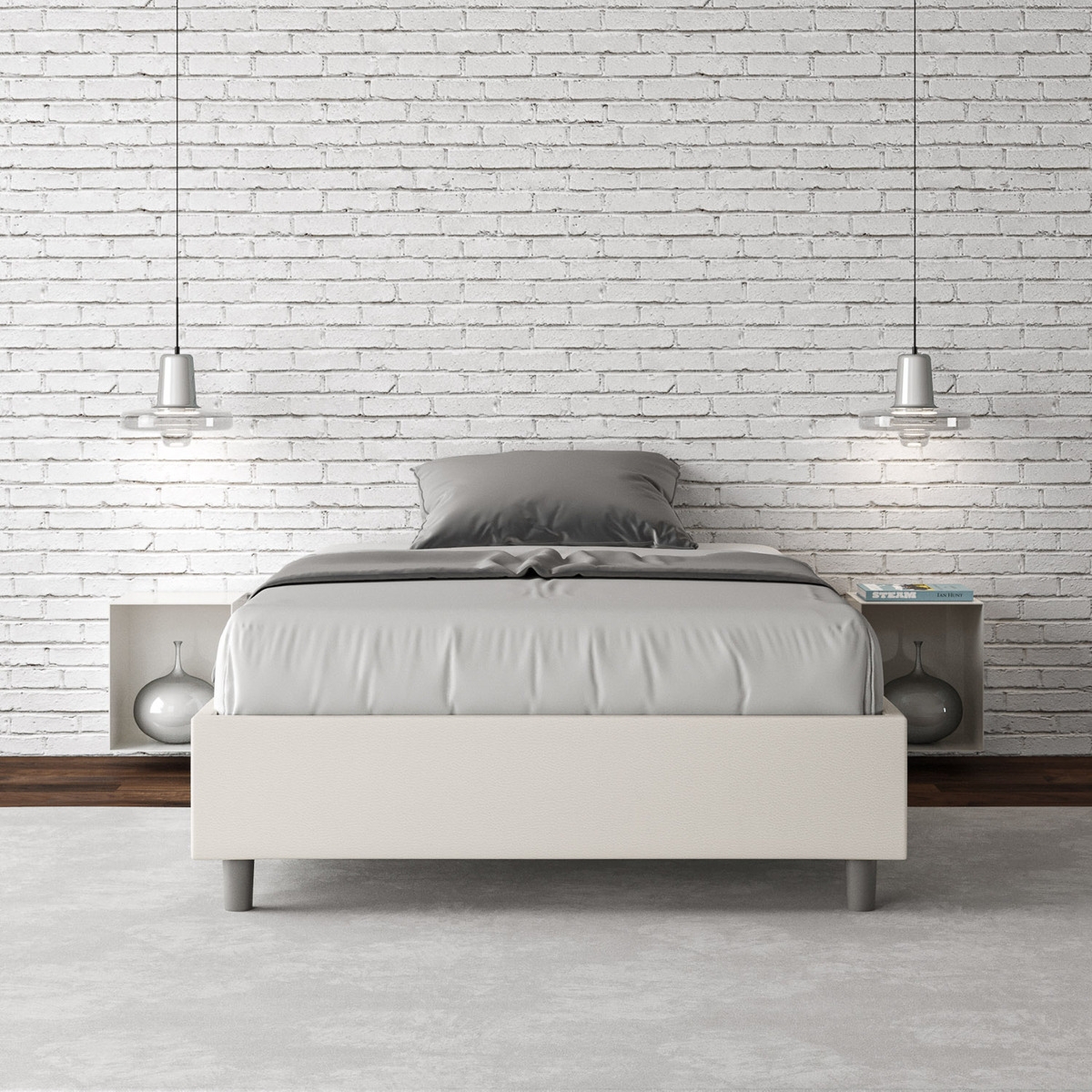 Azelia 140x190 French Double Bed with Storage in White Faux Leather — 4