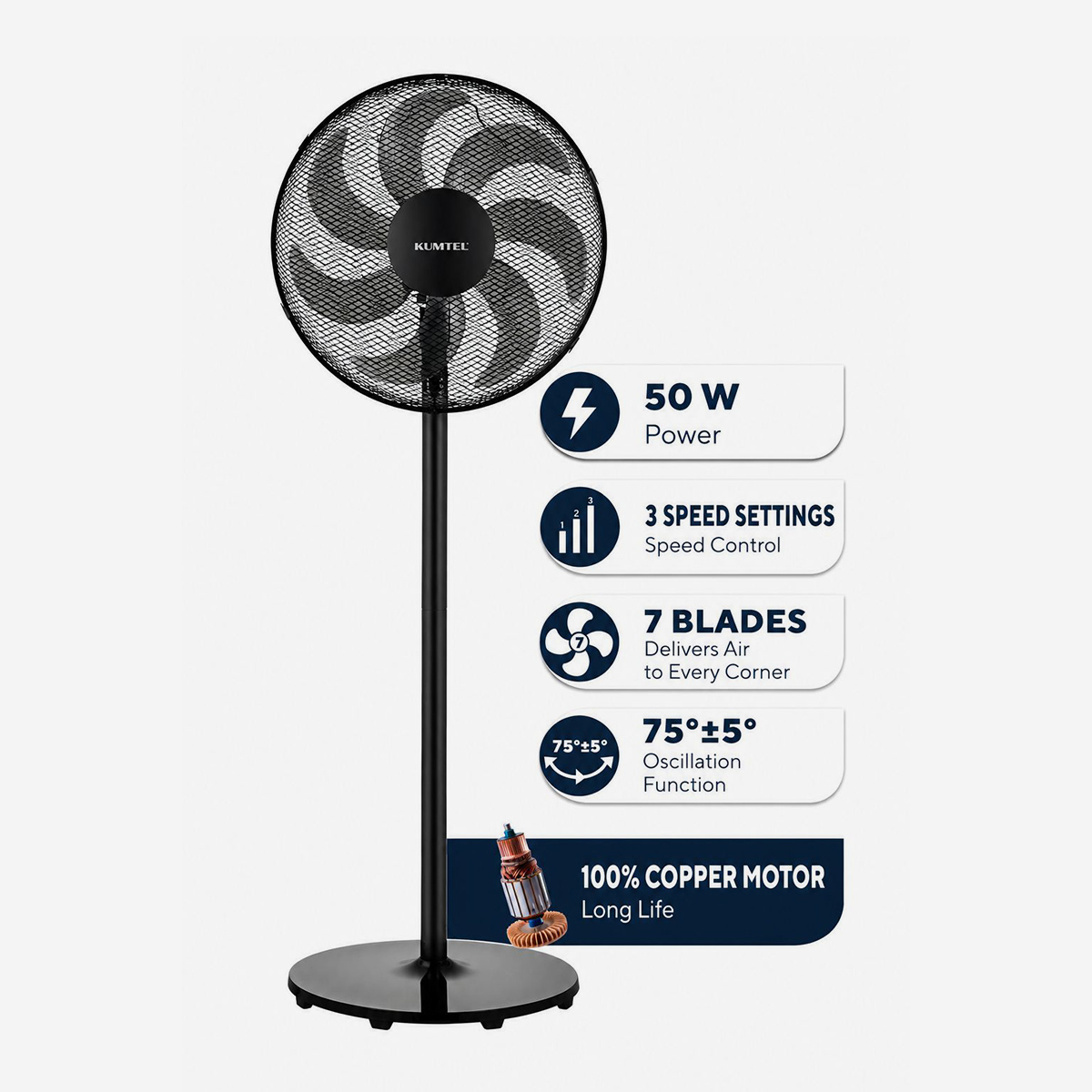 Ventilatore a piantana silenzioso 50W con oscillazione Velion