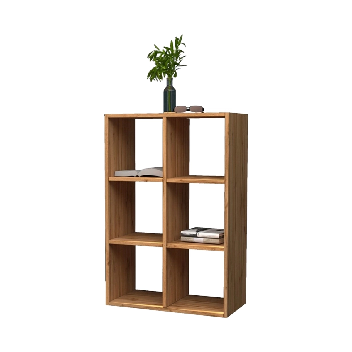 Modern 6-Compartment Wall Bookshelf in Wood 60x90cm Roderik M — 1