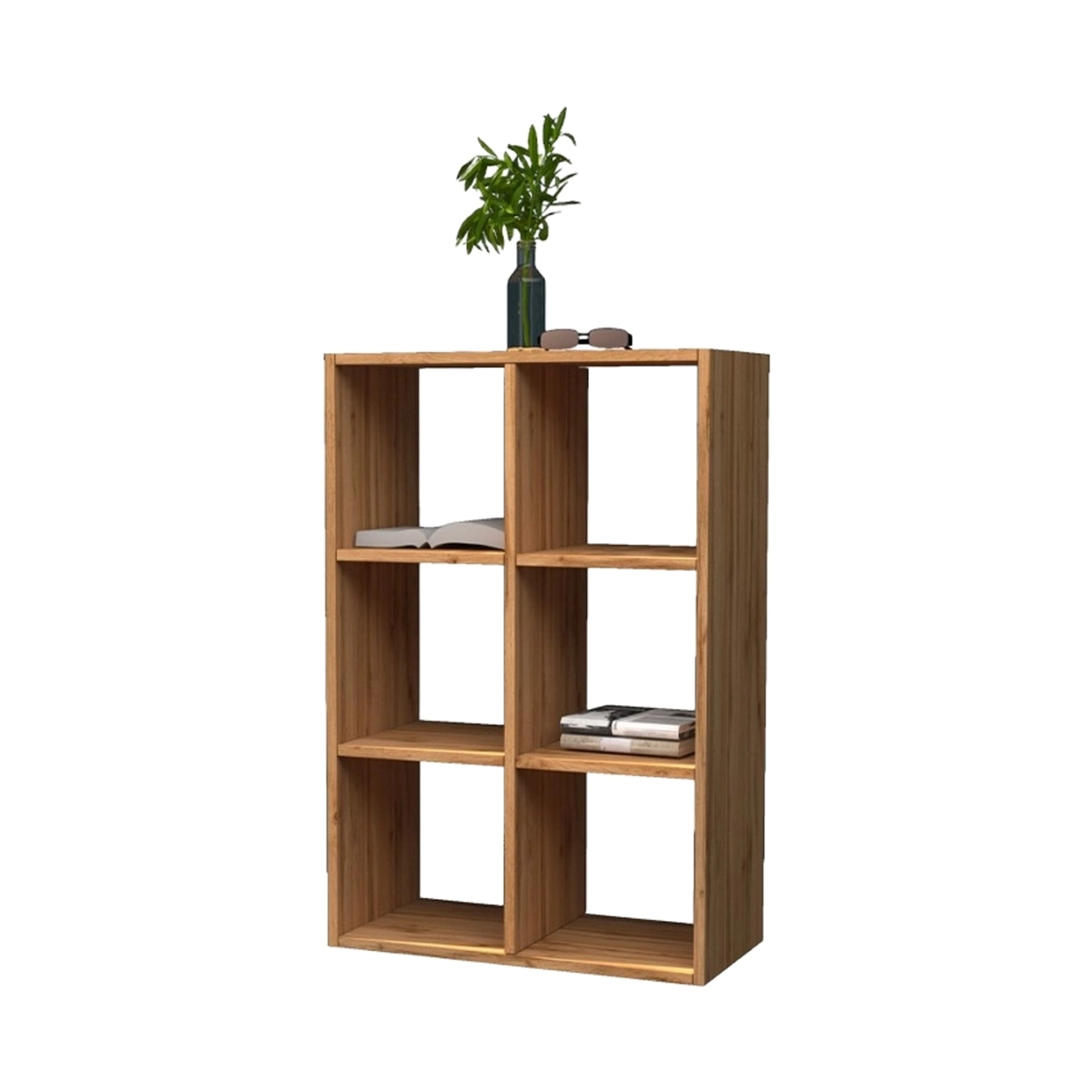Modern 6-Compartment Wall Bookshelf in Wood 60x90cm Roderik M — 6