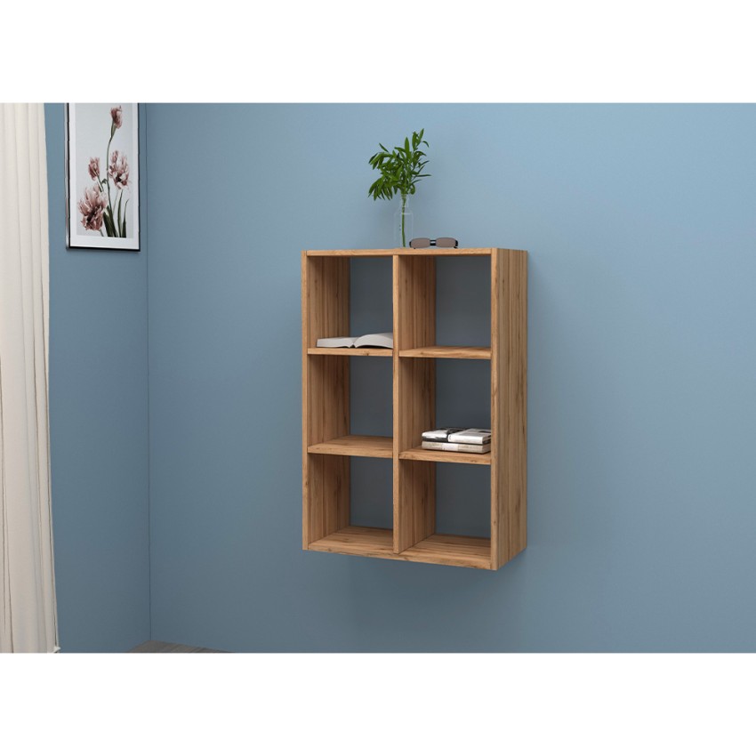 Modern 6-Compartment Wall Bookshelf in Wood 60x90cm Roderik M — 3