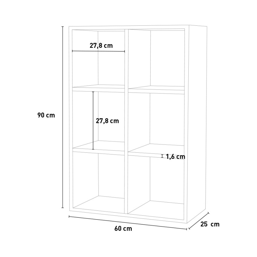 Modern 6-Compartment Wall Bookshelf in Wood 60x90cm Roderik M — 7
