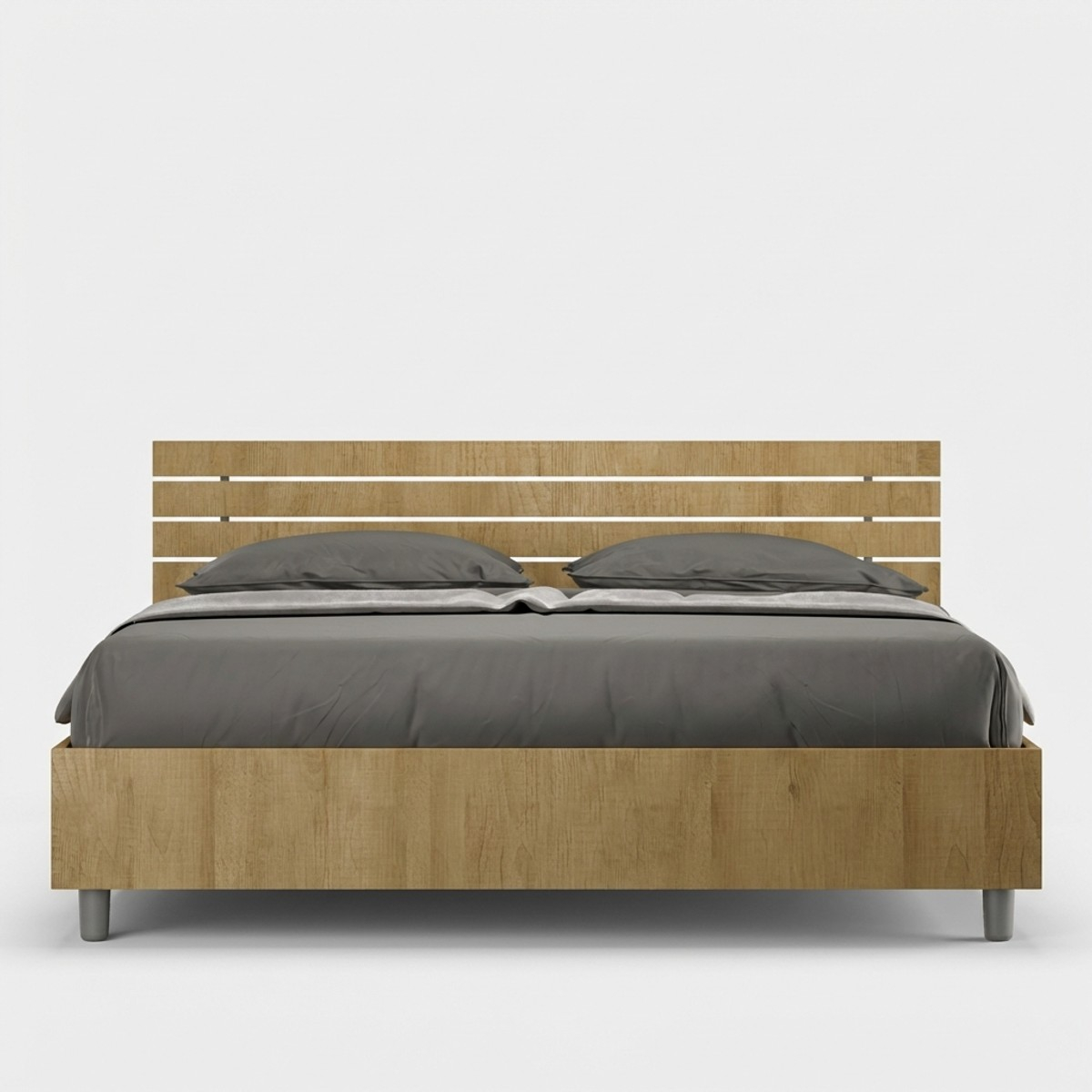 Double Wooden Bed 160x190cm Slatted Base Slanted Headboard Itamoby Ankel I Oak — 1