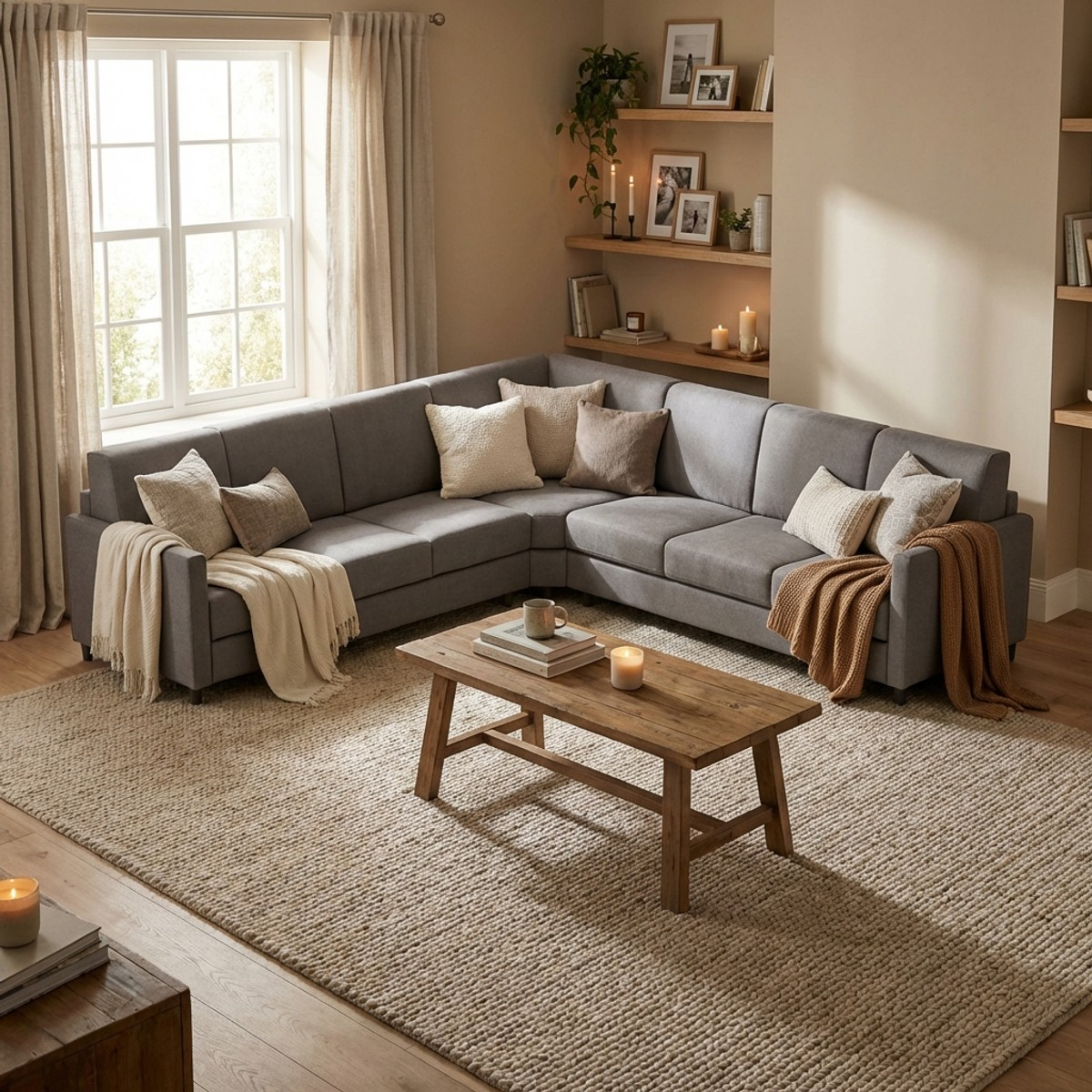 Karay 7-Seater Fabric Corner Sofa 281x281cm Removable Cover — 2