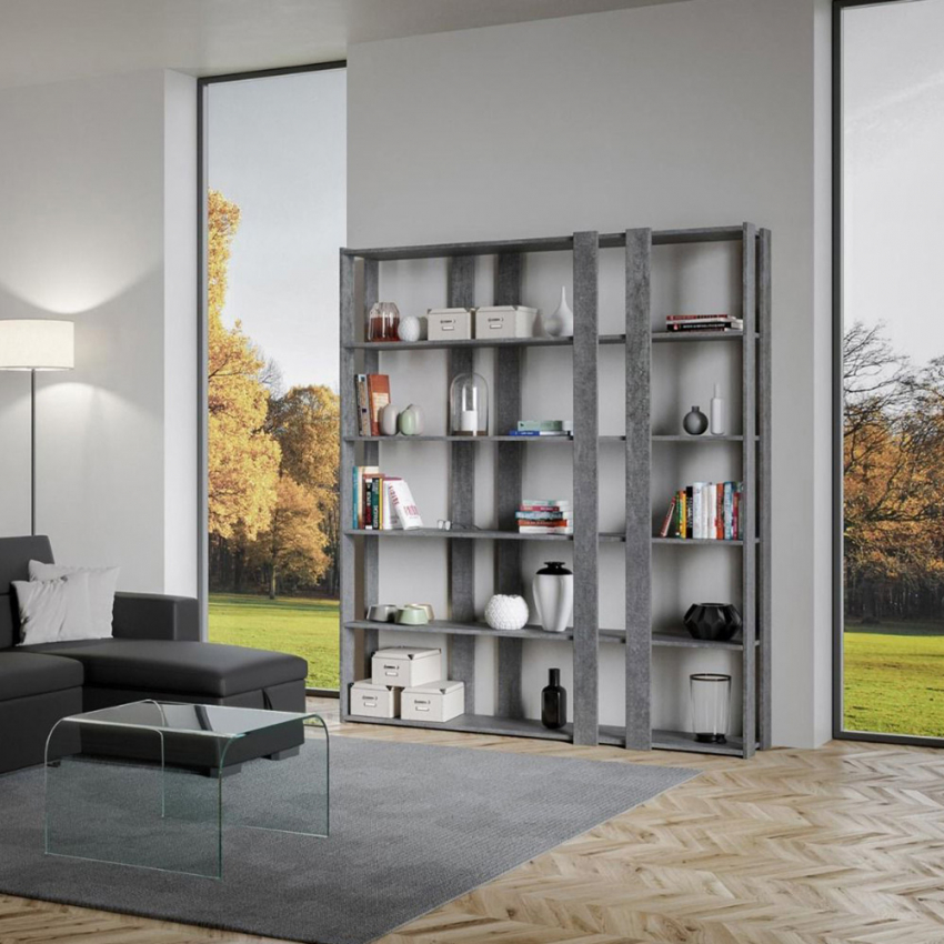5-Tier Concrete Grey Wall Bookcase for Living Room and Office Kato E Concrete — 3
