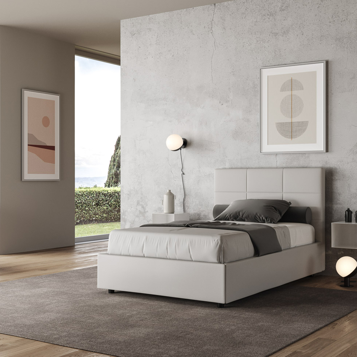Mika Itamoby 140x190 French Bed in White Faux Leather with Storage and Headboard — 2