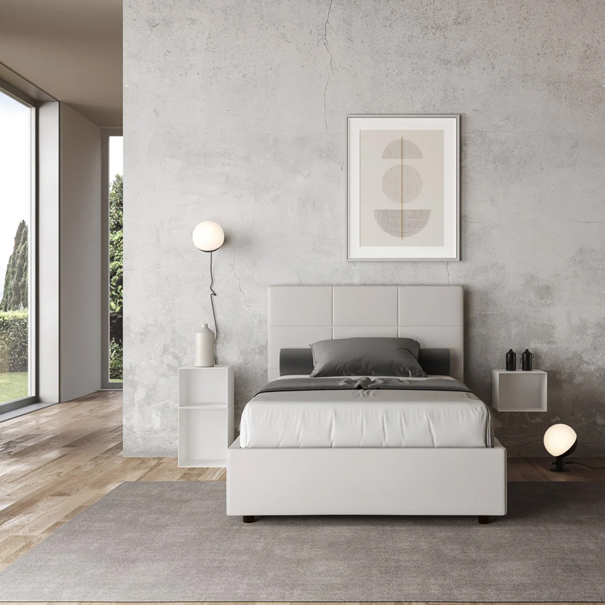 Mika Itamoby 140x190 French Bed in White Faux Leather with Storage and Headboard — 3