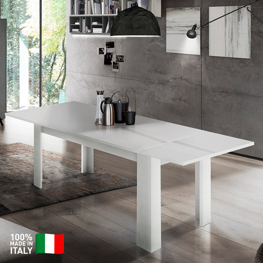 Extendable White Wooden Table 140-190x90cm for Living Room Dining Room Jesi Hout — 3