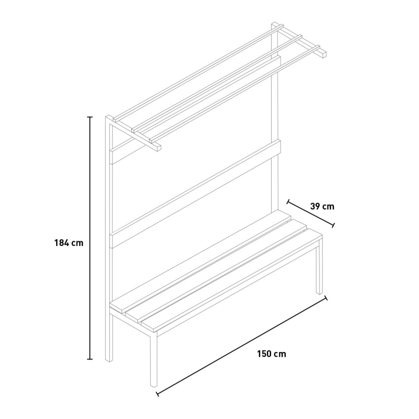 Locker Room Bench with Coat Rack & Shelf 150x39x184cm Upper M Armet — 5