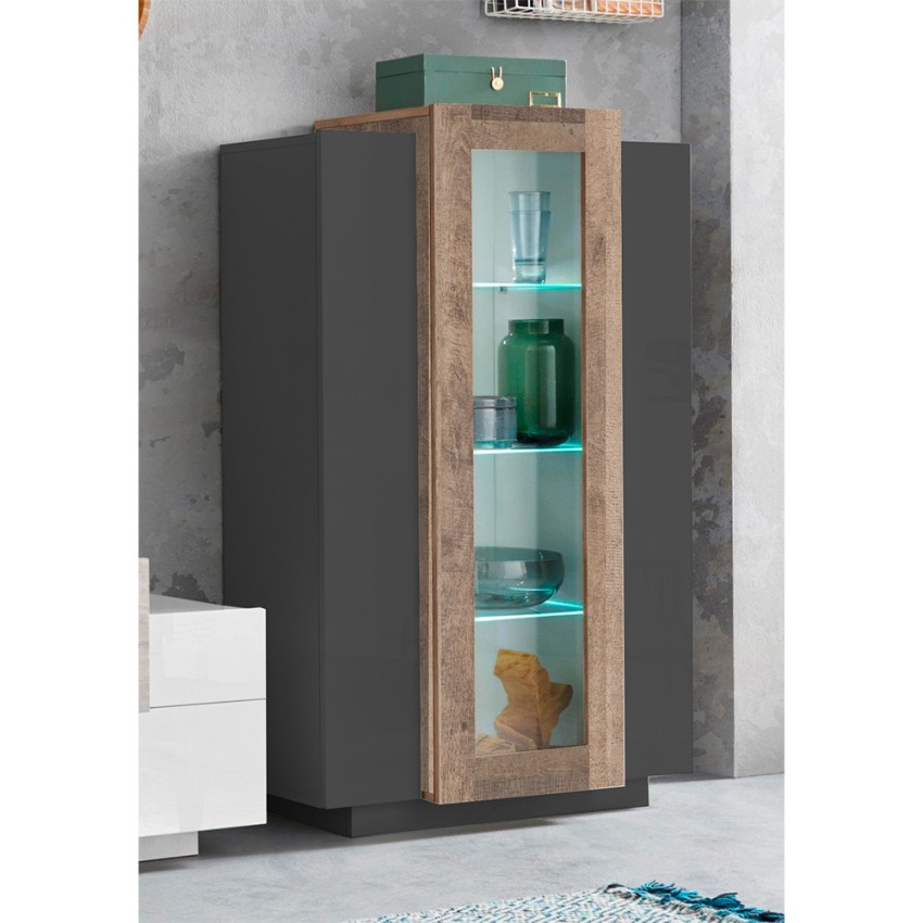 Modern Living Room Display Cabinet Black and Wood 80x120cm Corona Hound — 3