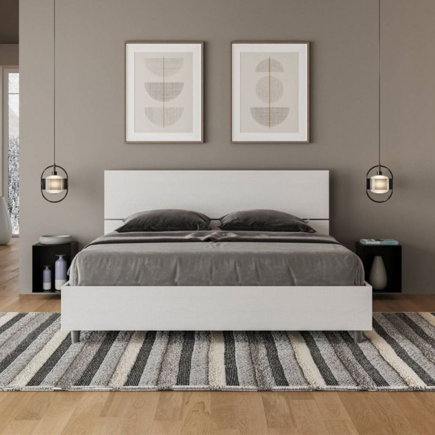 Double storage bed 160x190 Demas Itamoby ash white with headboard — 3