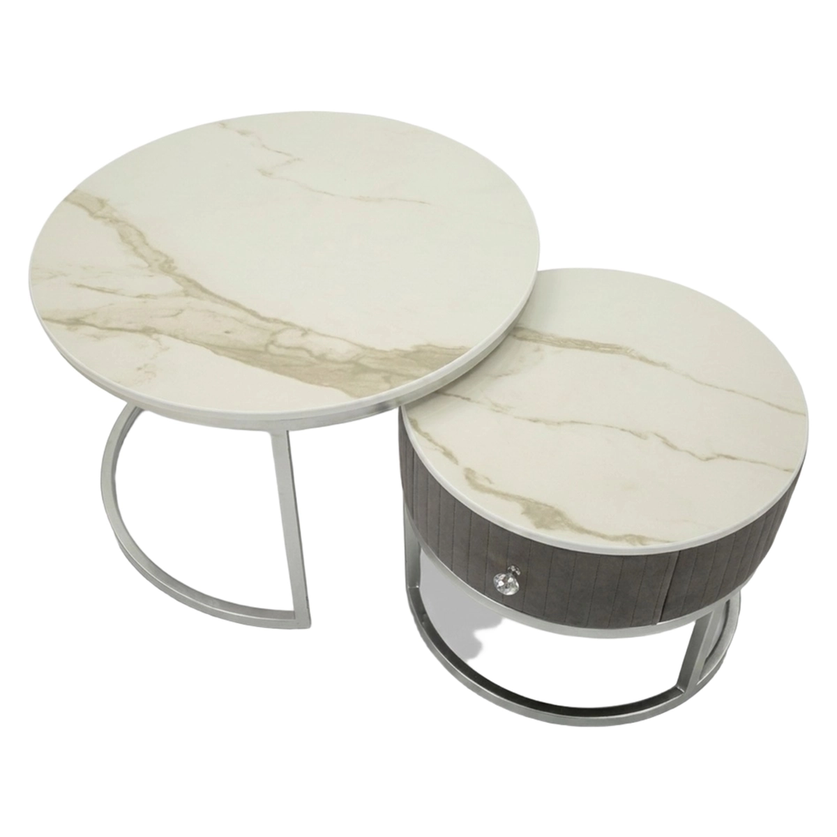 Set of 2 Round Coffee Tables with Drawer Greys Mauro Ferretti — 8