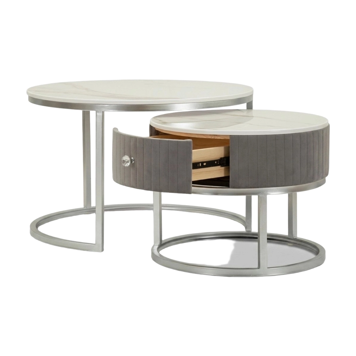 Set of 2 Round Coffee Tables with Drawer Greys Mauro Ferretti — 7