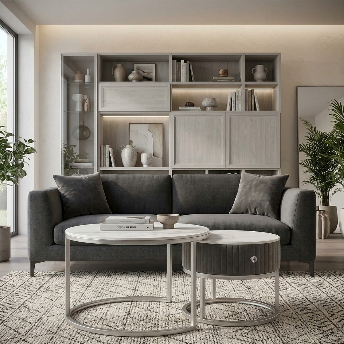Set of 2 Round Coffee Tables with Drawer Greys Mauro Ferretti — 2