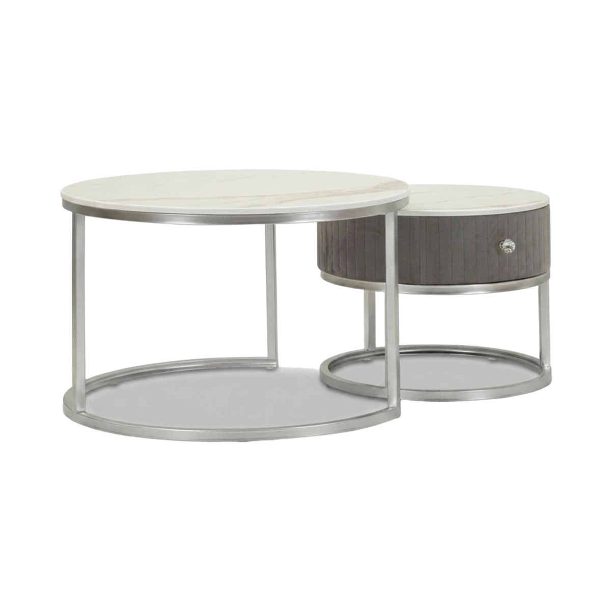 Set of 2 Round Coffee Tables with Drawer Greys Mauro Ferretti — 1