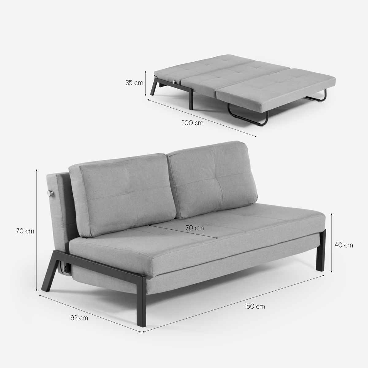 2-Seater Modern Fabric Sofa Bed Bellamy Modus Sofà — 7