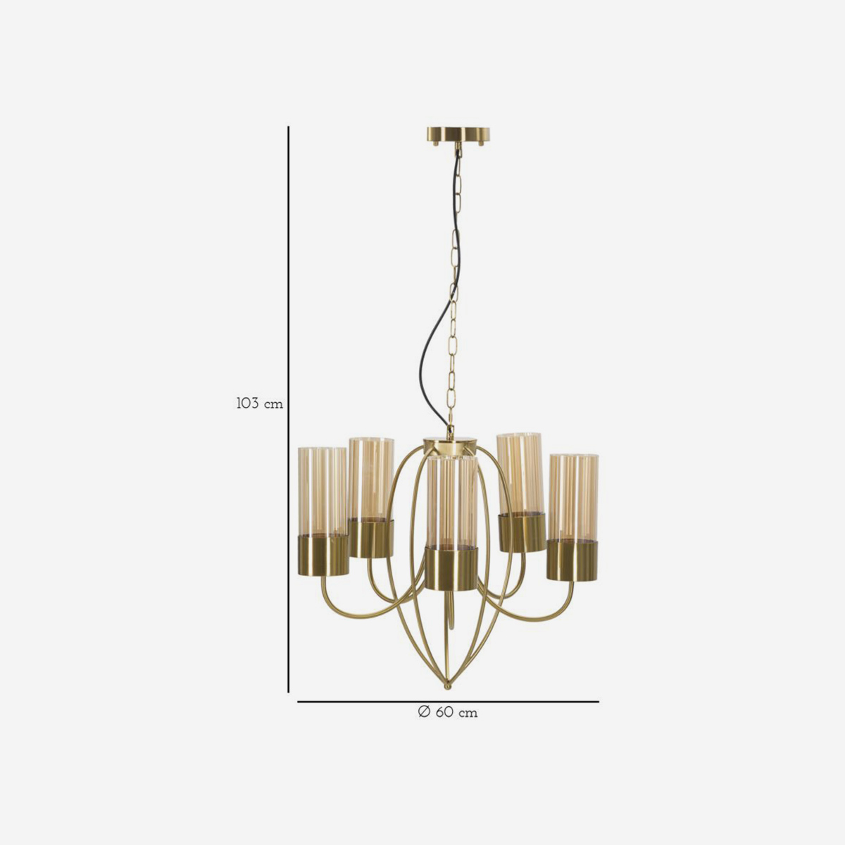 Pendant Chandelier 5 Lights in Iron and Glass Versailles Mauro Ferretti — 3