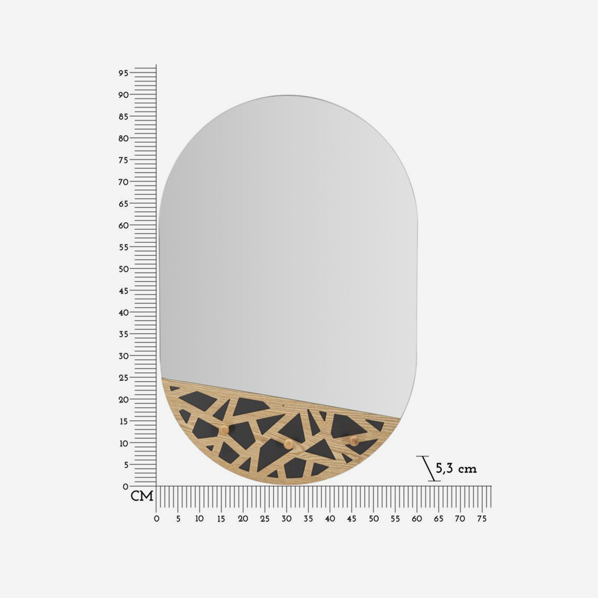 Carv Wall Mirror with Coat Hooks in MDF and Legno — 3