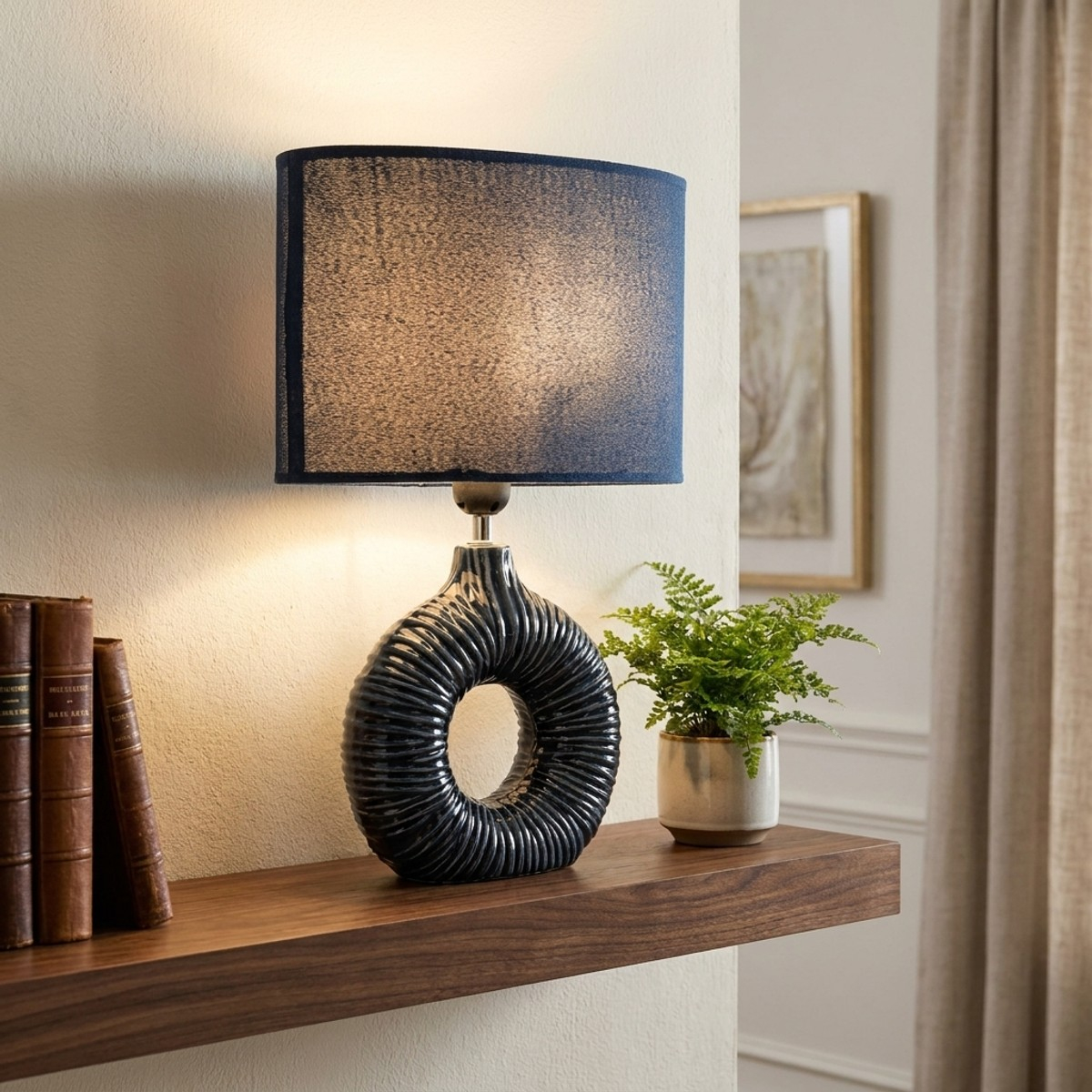 Seta Ceramic Table Lamp with Fabric Shade — 2