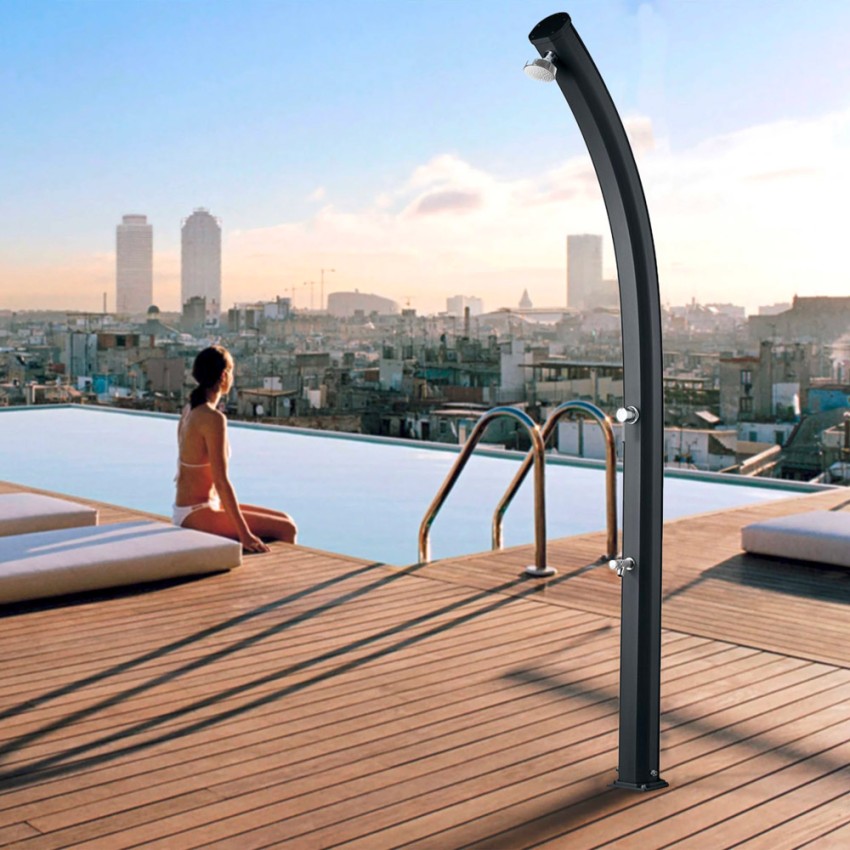 Outdoor solar garden shower 23 litres in aluminium with foot washer Arkema Design Jolly A520 — 2