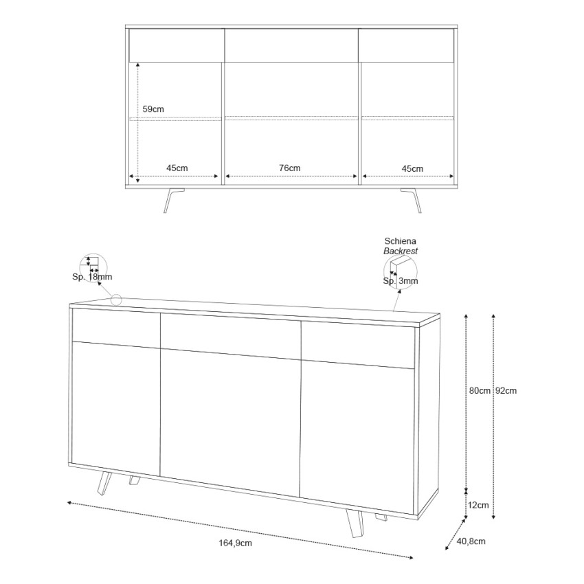 Dalgo Modern 3 Door 3 Drawer Sideboard Credenza Sarmog — 5