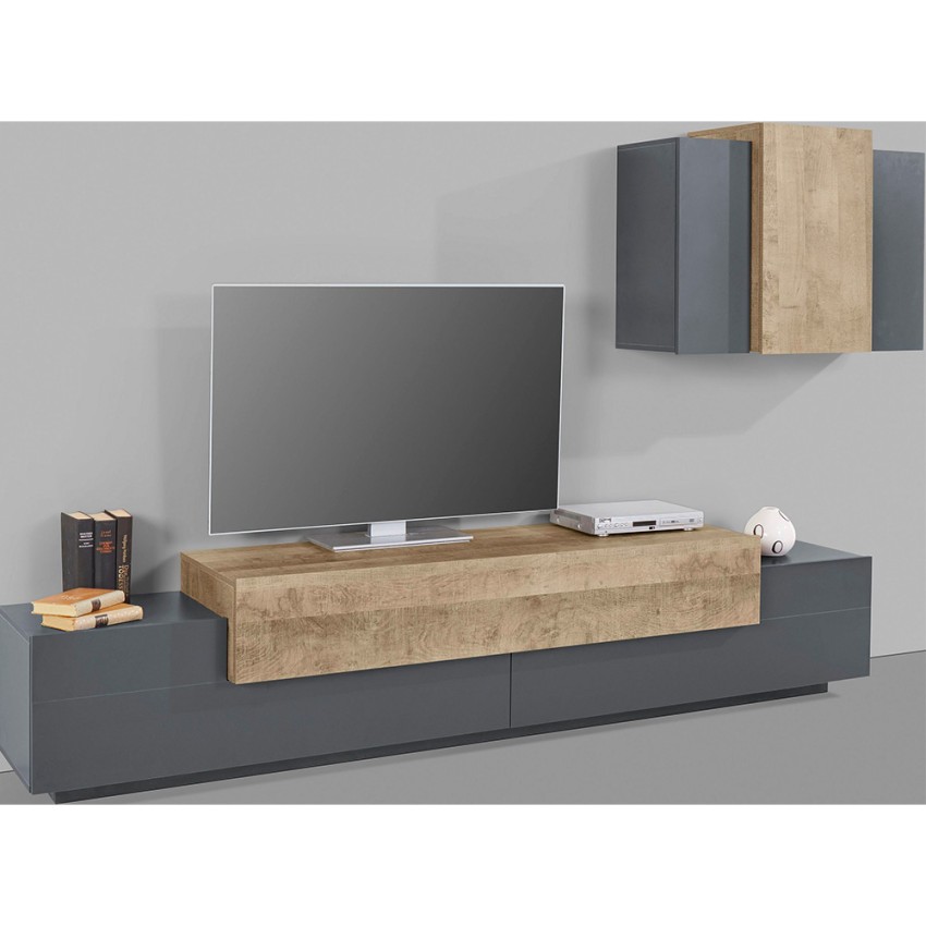 Modern TV Wall Unit with Wall Cabinet Anthracite and Oak Stady AP — 4