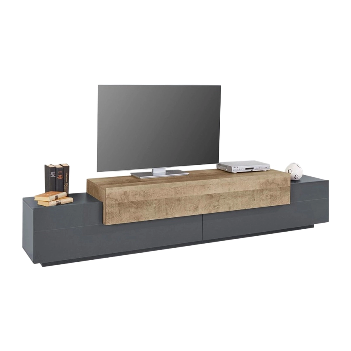 Modern TV Wall Unit with Wall Cabinet Anthracite and Oak Stady AP — 8