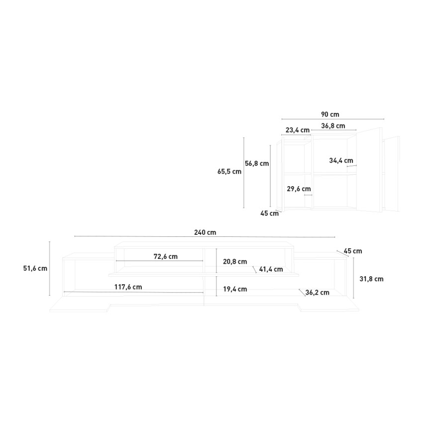 Modern TV Wall Unit with Wall Cabinet Anthracite and Oak Stady AP — 10