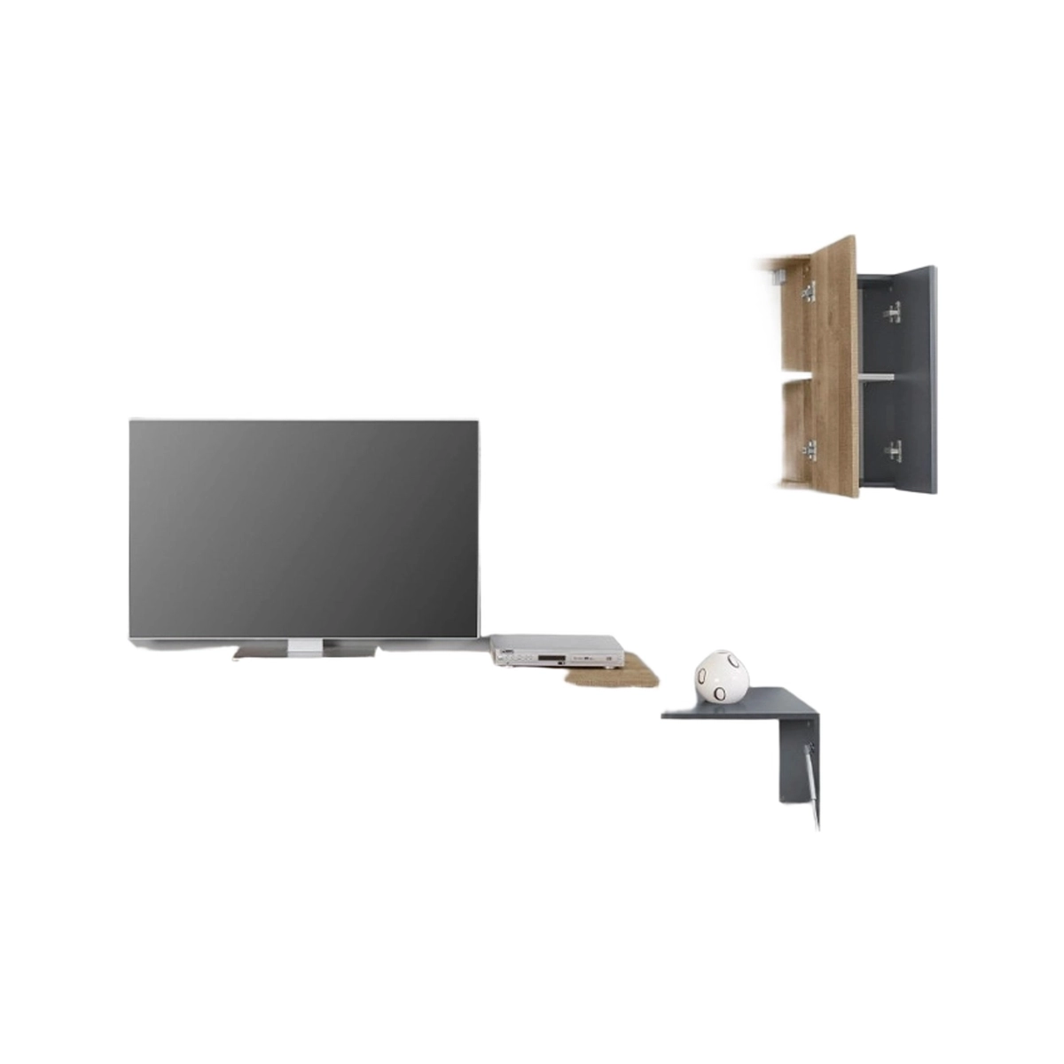 Modern TV Wall Unit with Wall Cabinet Anthracite and Oak Stady AP — 9