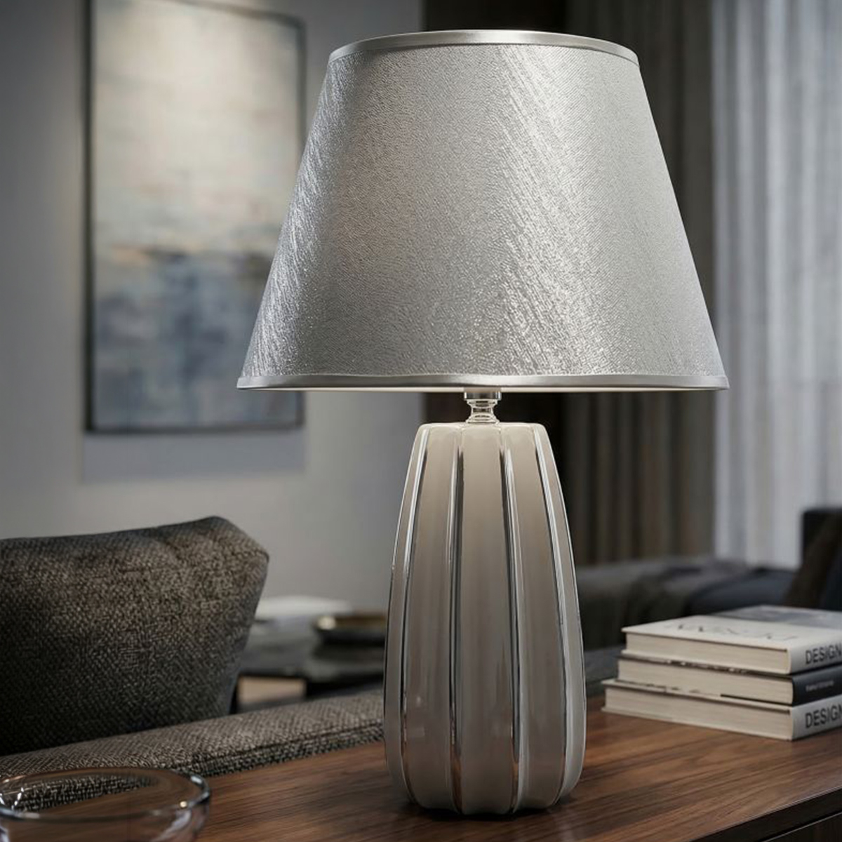 Emmi Ceramic Table Lamp with Fabric Shade — 2